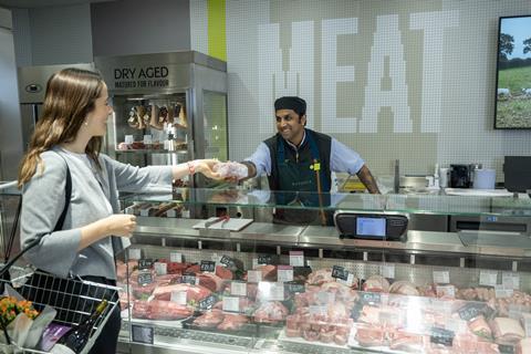 Meat counter at Waitrose John Barnes store, London